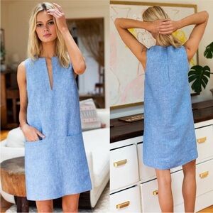 EMERSON FRY MOD SHIFT DRESS - CHAMBRAY 100% Linen Size XXS